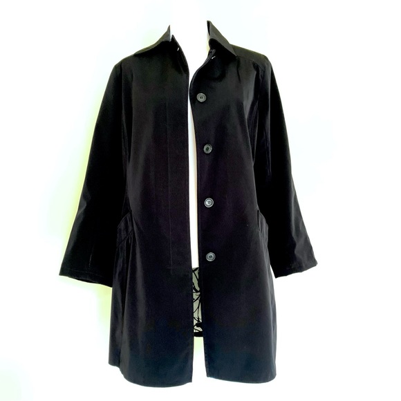 London Fog Jackets & Blazers - London Fog Towne Collection Black Trench Coat with Floral Lining, Women's Medium